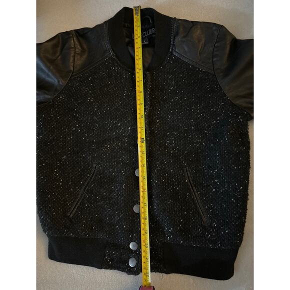 Love Culture Black Wool Moto Jacket Faux Leather S Wednesday Dark Academia Biker - Picture 10 of 13